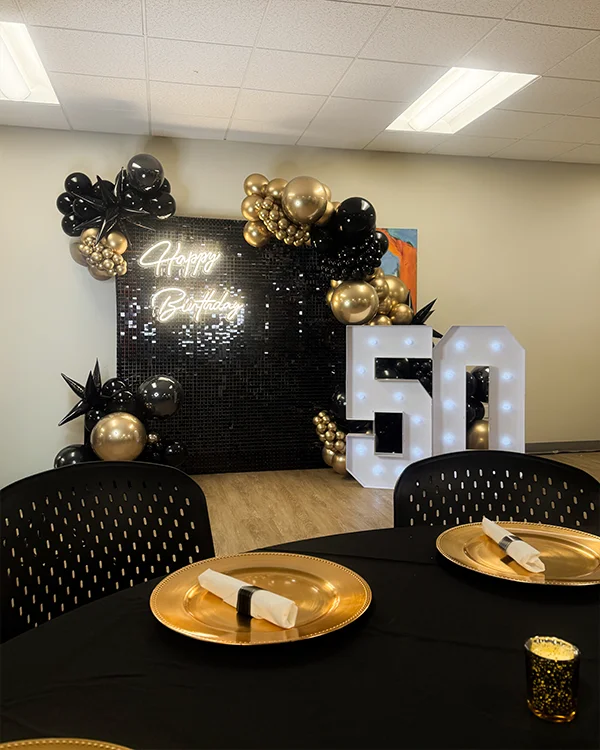 50th Birthday Celebration — Birthday balloon decor detail Porter Ranch