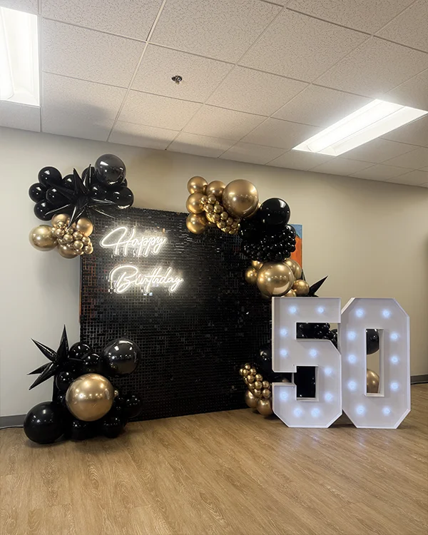 50th Birthday Celebration — Birthday balloon decor detail Porter Ranch