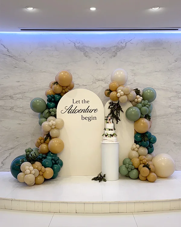 Baby Alin's Shower — Let the Adventure Begin — Baby Shower balloon decor detail Pasadena