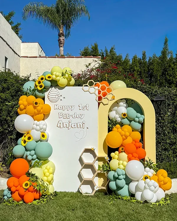 Anjani's 1st Bee-Day — Birthday balloon decor detail Mid-Wilshire