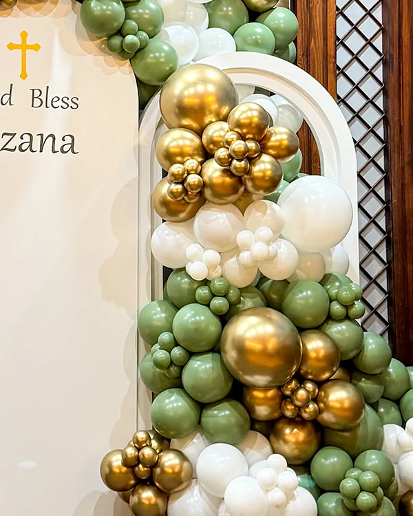 Ezana's Baptism — God Bless — Baptism balloon decor detail Mid-Wilshire