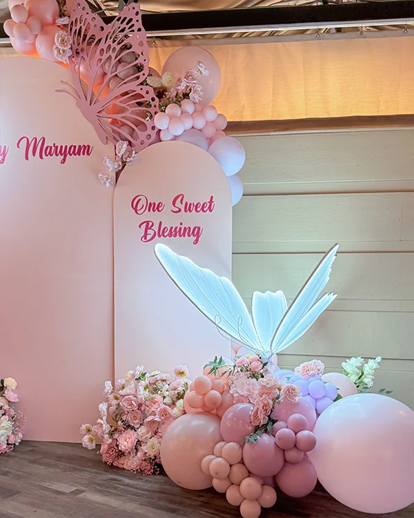 Hailey Maryam's 1st Birthday — One Sweet Blessing — Birthday balloon decor detail Encino