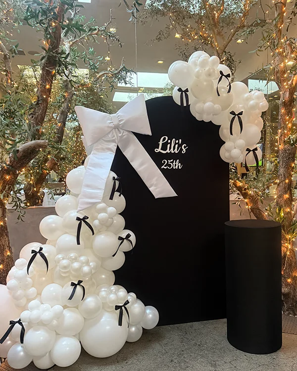 Lili's 25th birthday balloon decor at Il Pastaio Beverly Hills