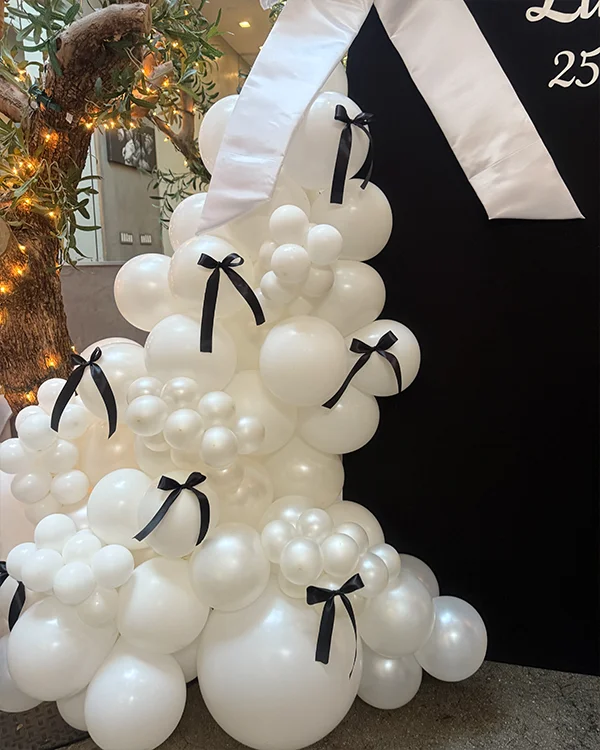 Lili's 25th Birthday — Black Glam — Birthday balloon decor detail Beverly Hills