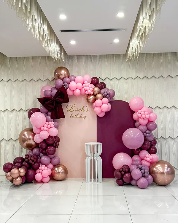Luseh's 1st birthday balloon backdrop at L'Orange Venues Burbank