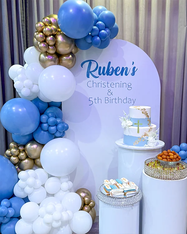 Baptism balloon decor — Ruben 5th Birthday Baptism Burbank