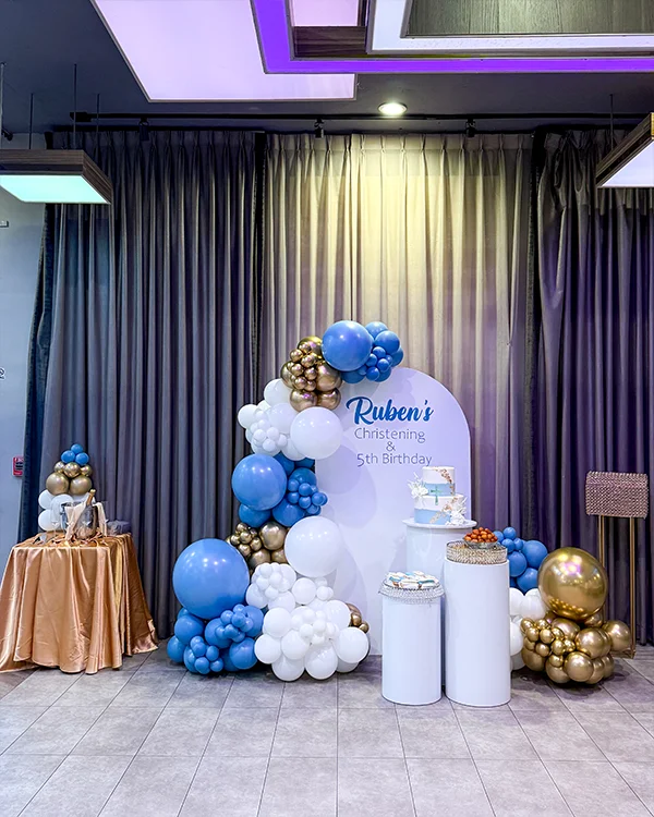 Ruben's 5th Birthday & Baptism — Baptism balloon decor detail Burbank